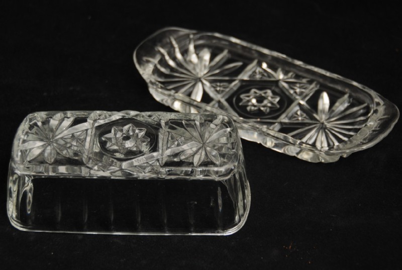 Clear glass depression glass butter dish. South Perth Antiques